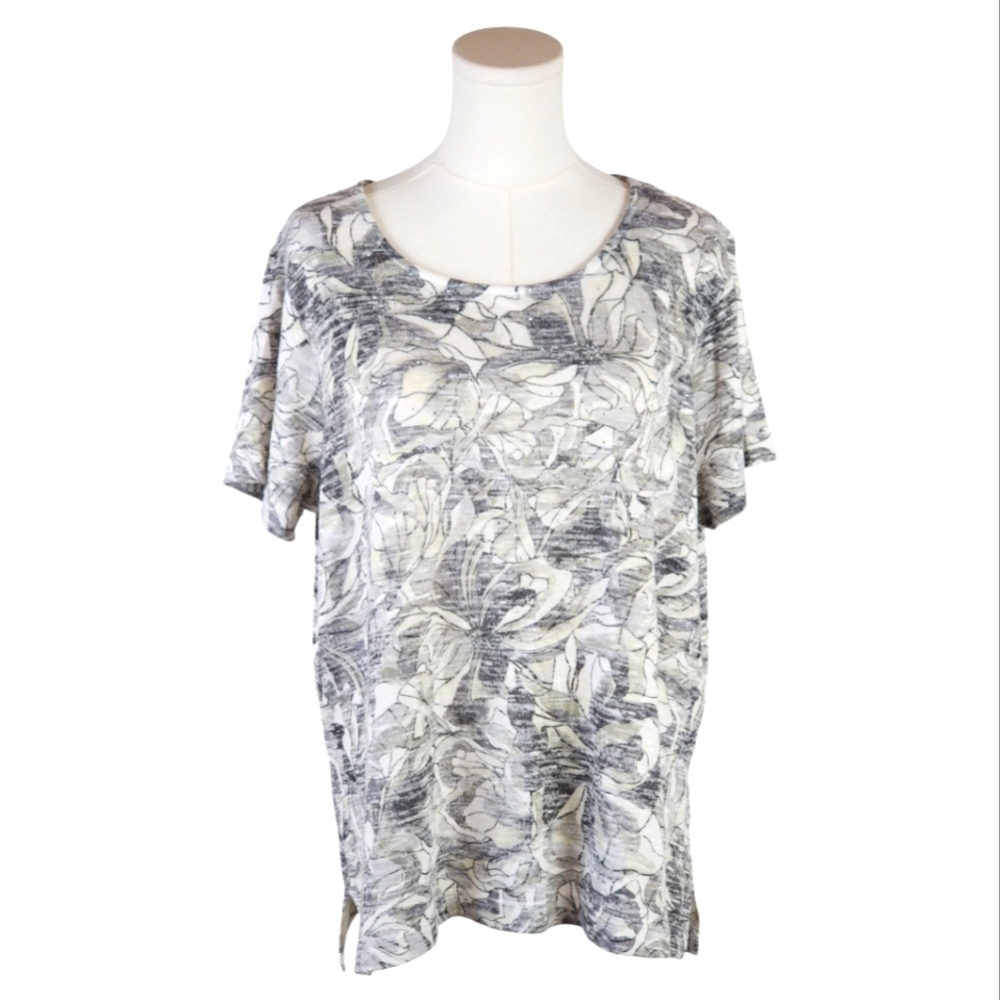 Croft & Barrow PL Floral Print Rhinestone Tee Scoop Neck Stretch Knit Top